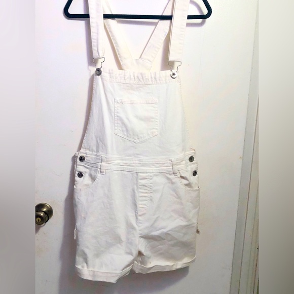 No Fuze, Off White Denim, Vintage Style Bib Shorts Overalls SZ 08/10 - Picture 7 of 15